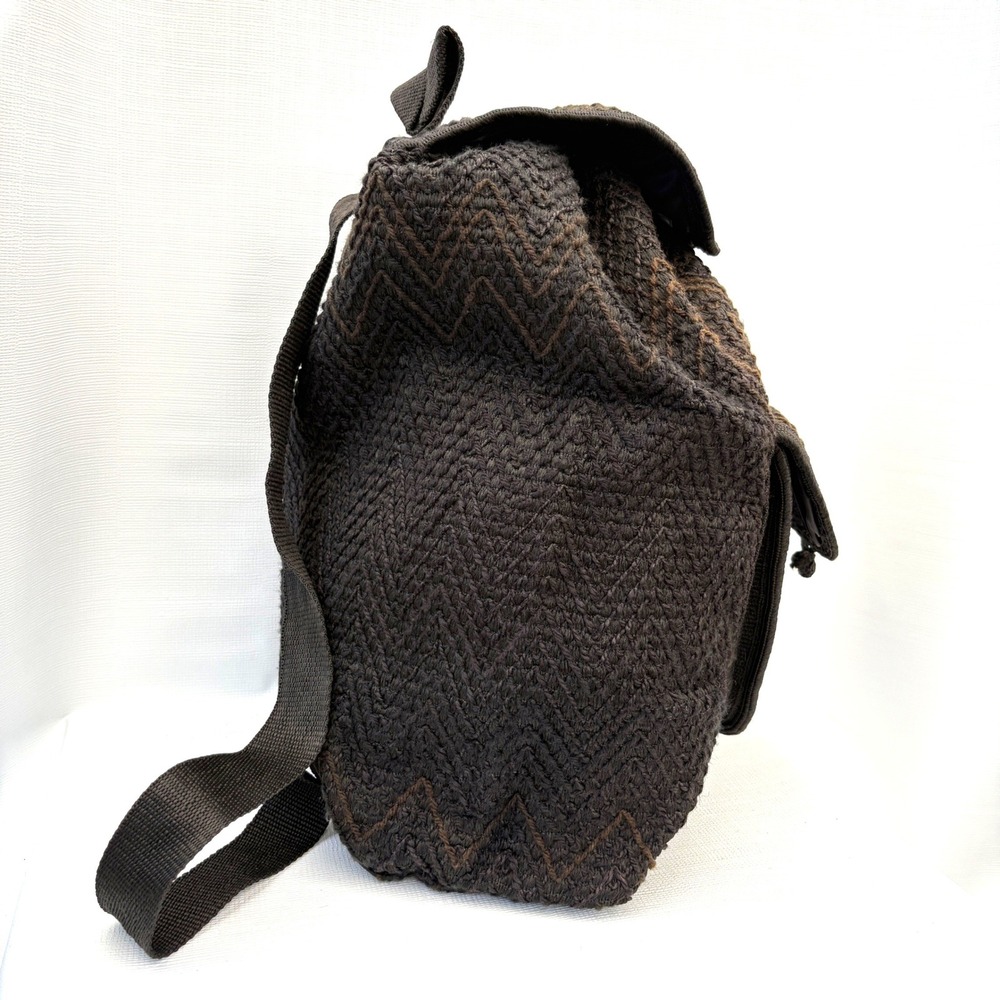 MMM Artesanias Woven Backpack Black Brown Boho Crochet Drawstring Rucksack Bag - Picture 4 of 9